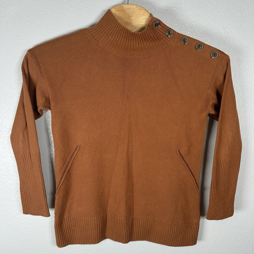 Talbots Womens Medium Mock Neck Sweater‎ Merino Wool Blend Button Shoulder Tunic